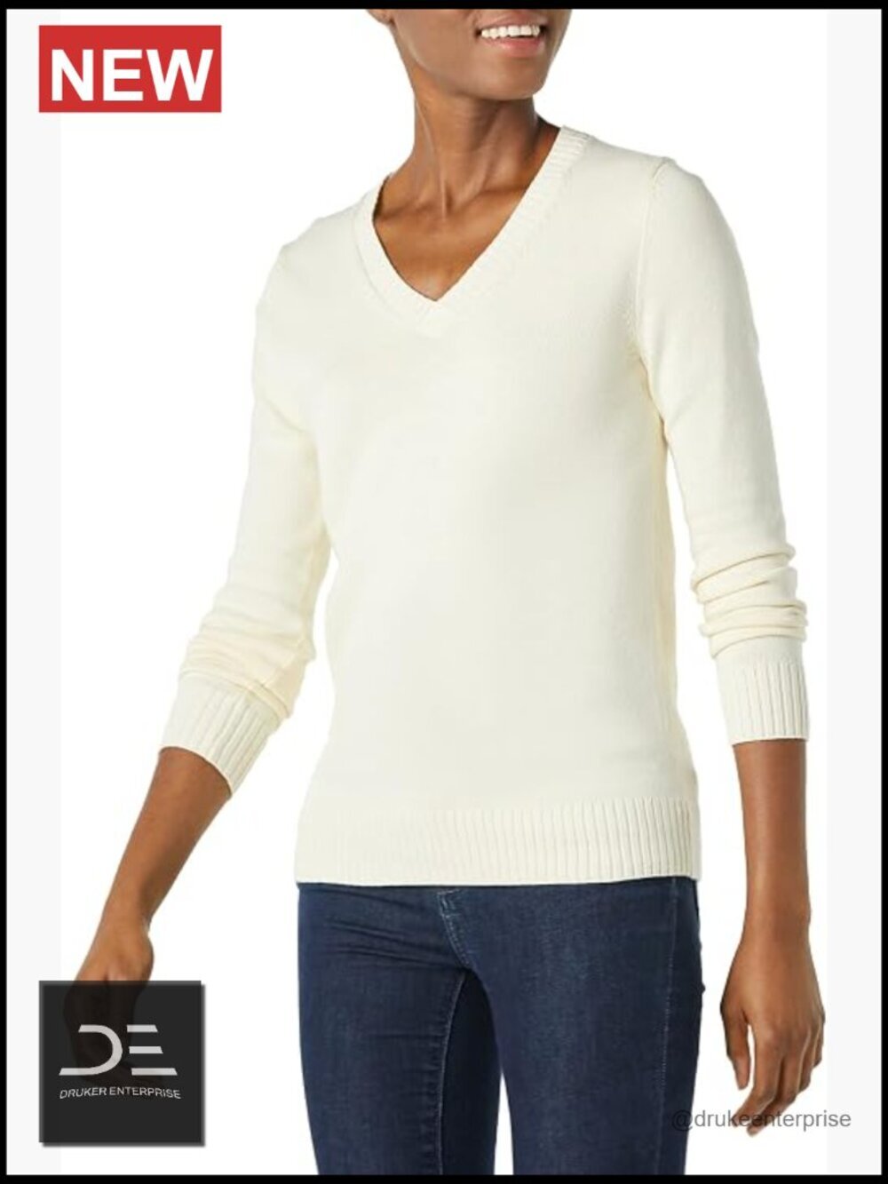 Women's Lightweight Long-Sleeve V-Neck Cotton Sweater Pullover